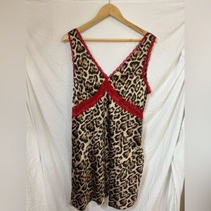 Kiwi Leopard Print Chemise with Red Lace